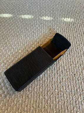 Prometheus Hard Shell Black Leather Hinged Cigar Case Vintage